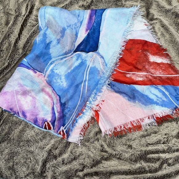 Nordstrom red, pink, and blue lightweight pashmina | Sz S - Picture 2 of 5